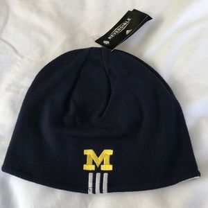 Adidas University of Michigan unisex stocking hat. Navy knit, white is flannel.
